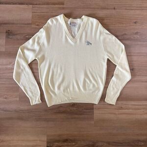 Vintage London Fog Size XL Tanqueray Gin Embroidered V-Neck Sweater Beige NWT